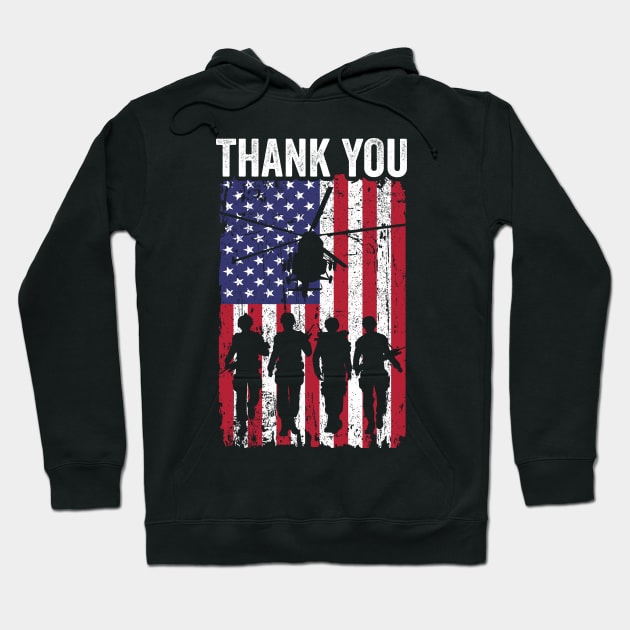 Patriotic American Flag Memorial Day Thank You For Men Women Hoodie by JoanaArtStore